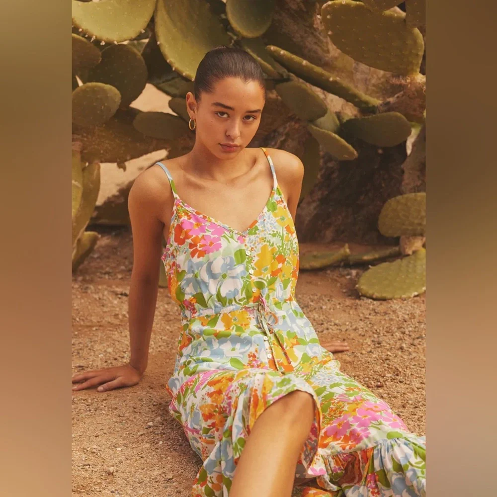 Rails Frida Day Garden Floral‎ High Low Sleeveless Midi Dress Colorful Vacation - Picture 7 of 15